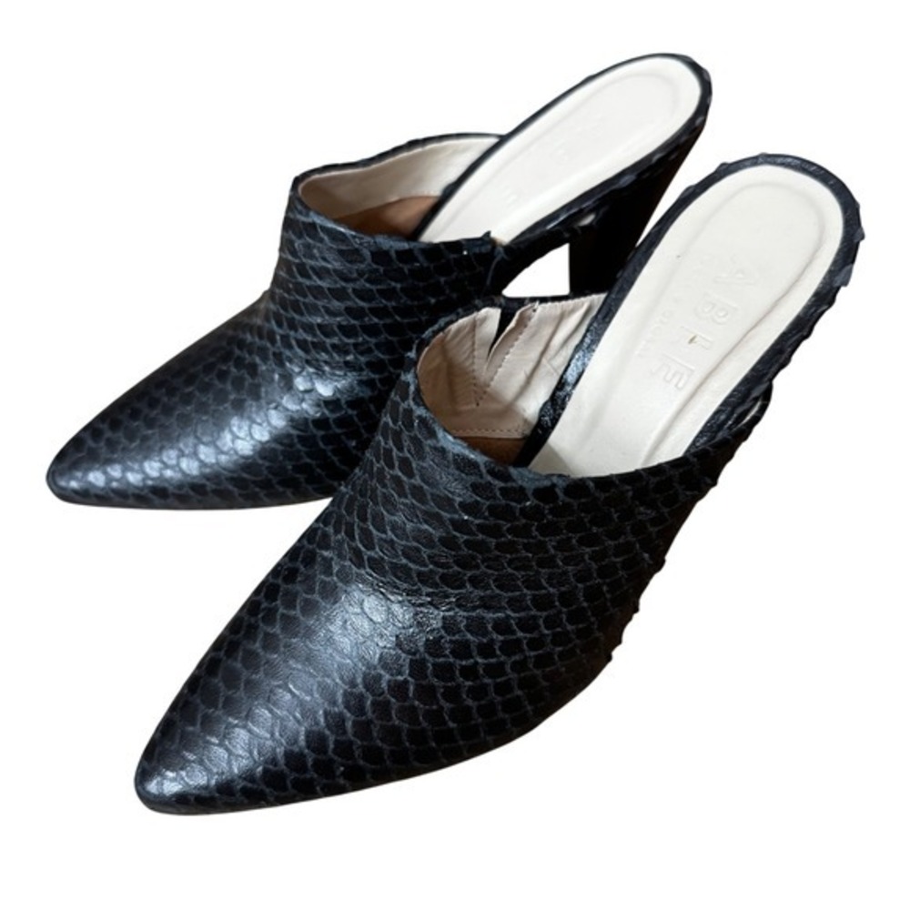 Able Sz 7M Real Black Leather Snakeskin Rojas Mule 2 3/4" heel 90's minimalism‎